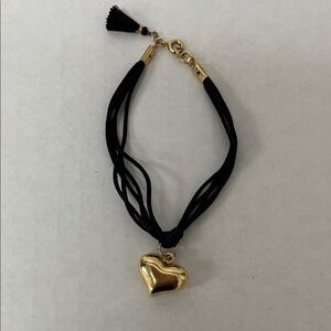 Gold Heart Pendant Black Bracelet 18 gold plated